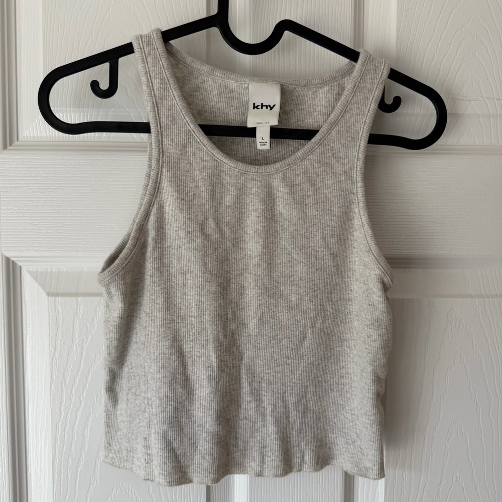 Khy Women’s Light Gray Cropped Ribbed Tank Top Large